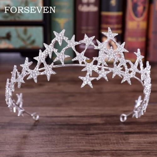 Rhinestone Stars Tiaras Bride Wedding Hair Accessories Crystal Crown Tiara Handamade Bridal Hair Jewelry Party Gift