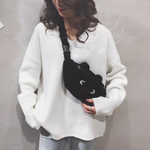 Hot Sale Ladies Female Fleece Fanny Chest Pack Cute Bear Plush Crossbody Purse Stylish Wild Lovely Waist Belt Shoulder Bag