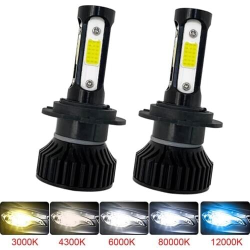 Muxall LED Mini Car Headlight 80W 16000LM 4 Side Chips Car Bulb H4 H11 H4 H7 9007 9005 9006 6000K Fog Lights for Auto Headlamp