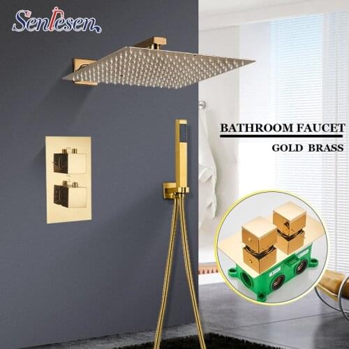 Senlesen Thermostatic Shower System 2/3 Ways Bathroom Shower Brass Value Rainfall Head Shower Hand