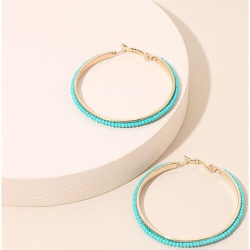 European And American Fashion Ethnic Style Color Rice Bead Earrings Female Ins Tide Bohemian Style Remperament Round Earrings