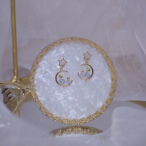 14k Real Gold Fashion Jewelry Crystal Star Bird Exquisite Cute Stud Earrings for Woman Holiday Party Elegant Zircon Earring