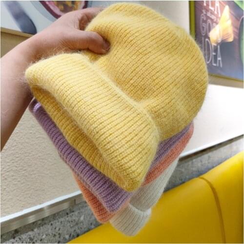 Hot Selling Winter Hat Rabbit Fur Winter Hats For Women Fashion Warm Beanie Hats Women Solid color Adult Cover Head Cap