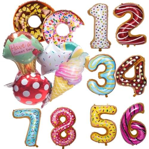 1Set 36inch Big Donut Digital Balloons Candy Ice Cream Ball Baby Shower Birthday Party Decoration Sweet Kid Toys Home Supplies