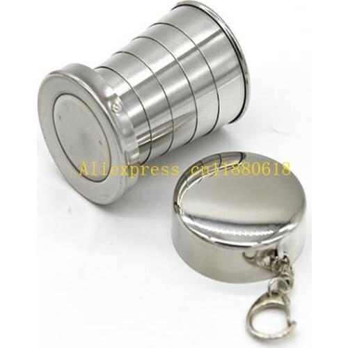 100pcs/lot 70ML Stainless Steel Portable Folding Telescopic Collapsible Outdoor Travel Cup Mug Keychain Hiking