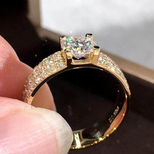 10K Au417 Yellow Gold Men Ring Moissanite Diamonds 1 2 3 4 5 Carat 3 Row Round Wedding Party Engagement Anniversary Ring Unisex