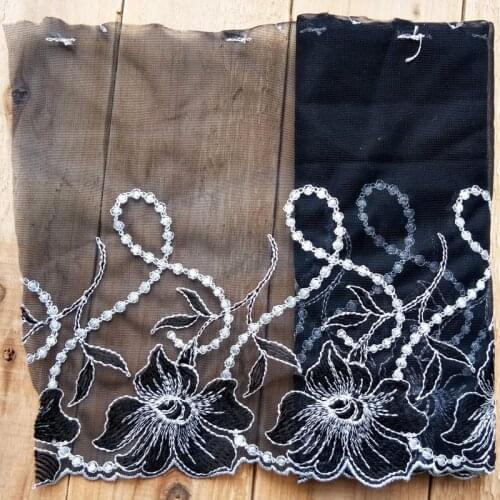 17Yards High Quality Navy Blue Flower Embroidered Tulle Lace Trimmings Dress Accessories Lace Fabric Sewing Crafts Doll Material