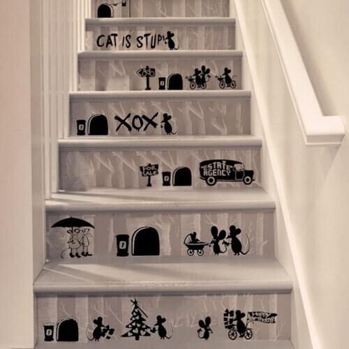 1X Funny Cartoon Mouse Wall Sticker Mousehole DIY Skirting Decal Room Corner Ornament Stairs Mural Nursery Adorn Home Decoration