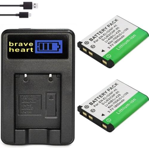 2PCS Li-40B Li 40B Li-42B Li 42B Battery + LCD USB Charger for Olympus for FUJIFILM fuji NP-45 NP 45 NP45 NP 45A 45B 45S EN-EL10