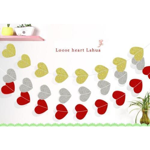 4meter shiny golden slivery heart paper Flag Party bell garland Decoration Banner Bunting for birthday wedding event