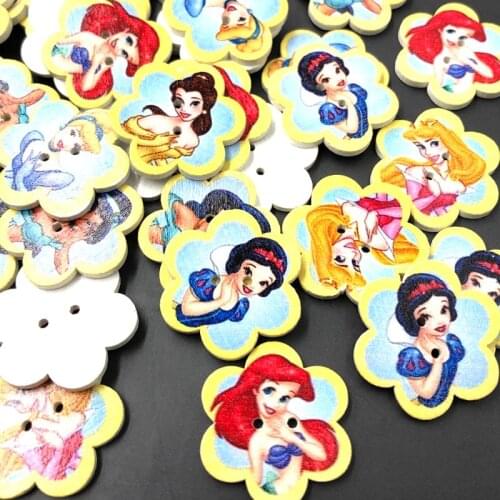 50pcs 30mm Mixed flower Painted Wooden Buttons Decorative Buttons For Sewing Scrapbooking Crafts WB621