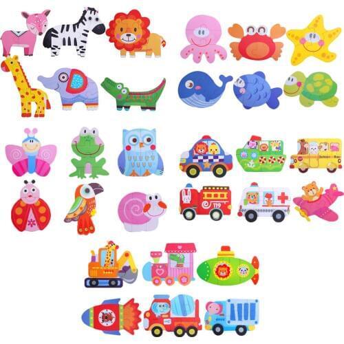 6 in 1 Iron Box Cartoon Animals Wooden Puzzles Baby Childhood Educational Toys Mini Paper Puzzles Games Toys