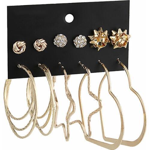 9Pairs/Set Punk Tiny Crystal Ball Stud Earrings Set For Women New Fashion Gold Metal Earrings Mixed Brincos Pendientes