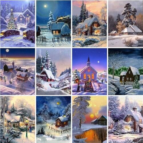 Diy Diamond Painting Cross Stitch Kit Snow Scene 5D Diamond Painting Landscape Mosaic Rhinestone Embroidery Wall Art Gift