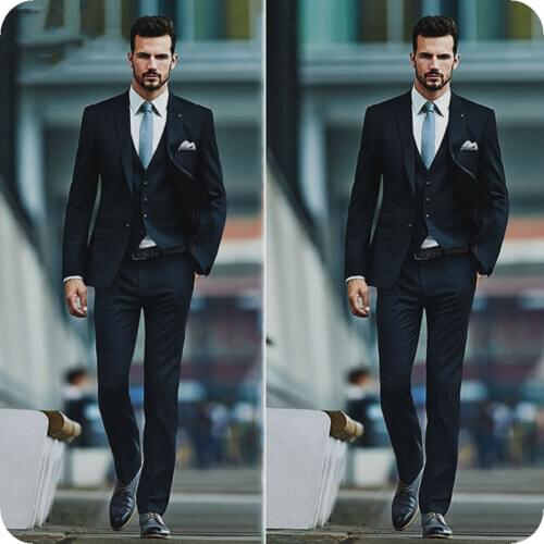 England Black Men Suits Groom Wedding Suits Tailored Groomsmen Suit Slim Fit Formal Business Blazers Jacket 3 Piece Pants Vest