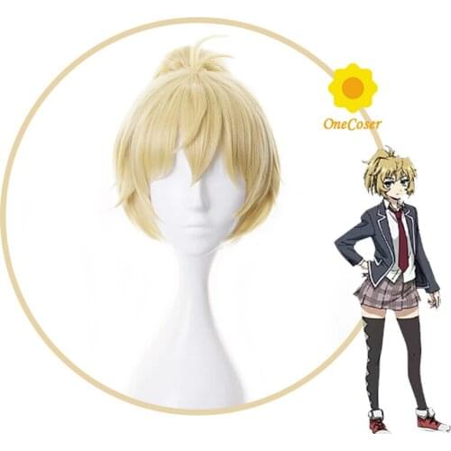 Anime High-Rise Invasion Mayuko Nise Cosplay Wig Blond Short Hair Heat Resistant Hair + Wig Cap Party Role Play Props Girls