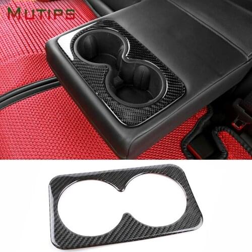 Mutips Car Rear Seat Armrest Water Cup Holder Panel Trim Frame Cover Carbon Fiber Sticker Accessories For Cadillac XT5 2016 2017