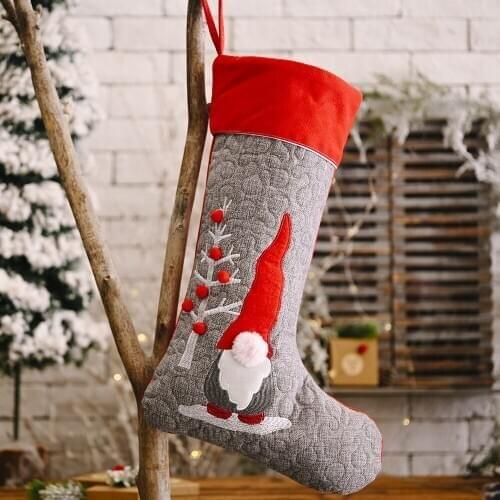 Large Christmas Stocking Linen Faceless doll Santa Claus Gifts Bag Xmas Tree Ornaments Kids candy bags New Year Gift Christmas