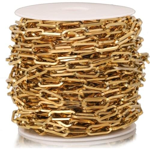 1 Meter Stainless Steel 7mm Width Gold Paperclip Chains Flat Oval Cable Chain For DIY Long Necklace Bracelet Making Findings