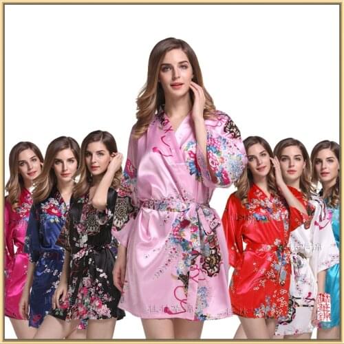 Satin Robe Silk Kimono Robe Bathrobe Women Silk Bridesmaid Robes Sexy Flowers Robes WQ23