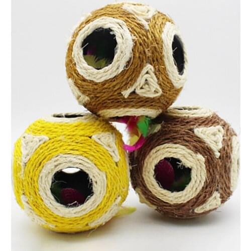 Pet Cat Toy Hollow Sisal Rope Weave Ball Kitten Feather Teaser Play Chewing Rattle Scratch Catch Toy Interactive Cat Accessories