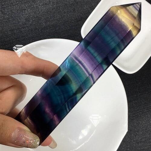 30-90mm Natural Geode Fluorite Crystal Colorful Striped Amethyst Quartz Crystal Stone Point Healing Hexagonal Wand Treatment