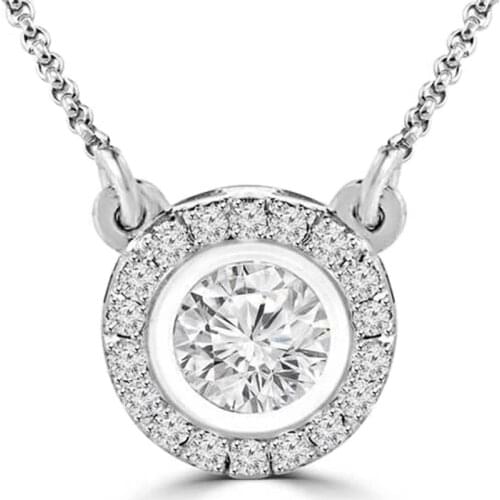 Huitan Classic and Simple Design Bridal Wedding Necklace with Round Pendant Crystal Cubic Zirconia Shiny Necklace for Women 2021
