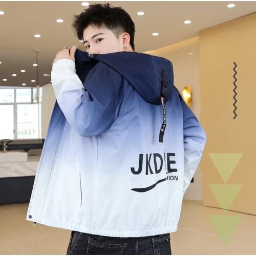 Hooded Mens Jacket Gradient Color Spring And Autumn Casual Male 2021 Youth Ins Trend Top Coats Streetwear Windbreaker Clothing