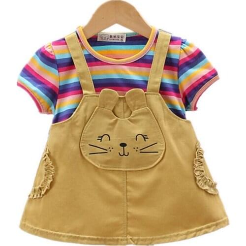 Summer Baby Girls Clothes Cute Short Sleeve Striped Overalls Baby Girl Outfit Newborn For 0 1 2 3 4 Years Baby Girls Dress