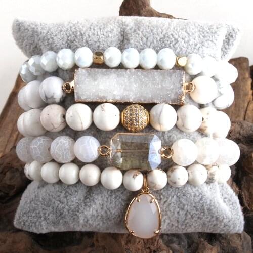 MD New Designer Beautiful Beaded Bracelet Set Natural Stone Dorp Charms 5pc Bracelets Sets For Women Fashion Jewelry DropShip