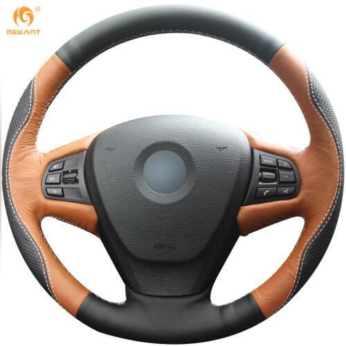 MEWANT Black Brown Genuine Leather Car Steering Wheel Cover for BMW F25 X3 2011-2017 F15 X5 2014 Interior Accessories Parts