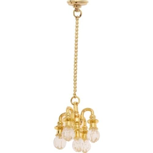 Mini Retro 1:12 Dollhouse Miniature Ceiling Lamp 5Arm Chandelier LED Light