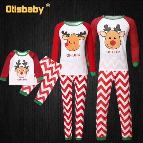 2021 Mother Kids Christmas Elk Print T Shirt Striped Pants Family Pajama Sets Mommy Matching Outfits Sleepwear Womens Tee Shirt