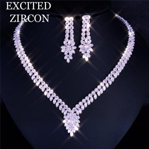Fashion rhinestone zircon leaf drop necklace earring set elegant bride bridesmaid wedding exquisite jewelry ladies gift
