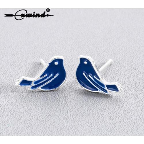 Cxwind Fashion Blue Birds Stud Earrings for Women Girl Statement Party Christmas Gift Cute Animal Earrings Femme Ear Jewelry