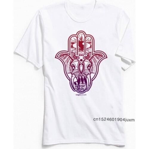 Unique T-shirt Hamsa Elephant TShirt for Men Slim Fit Summer Round Neck Pure Cotton Short Sleeve T Shirts Casual Tops Tee Shirt