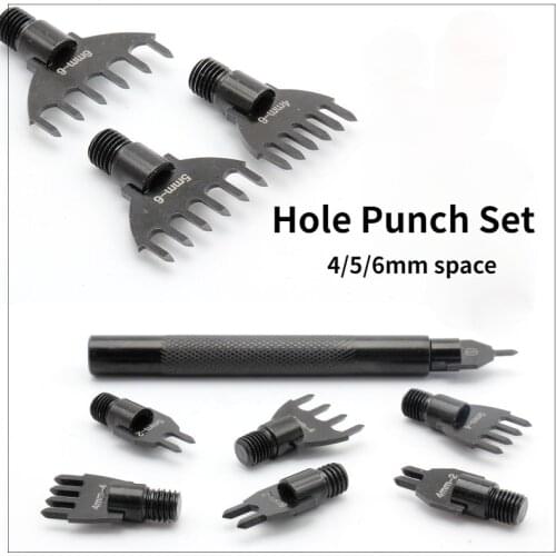 Diamond Leather Stitching Punching Set Replaceable Teeth 4/5/6mm Spacing Head Hole Chisel Graving Punch Pricking Iron Sewing