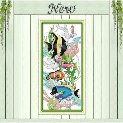 Tropical fish seas and oceans Decor paintings counted Print on canvas Sets embroidery Needlework DMC 11CT 14CT Cross Stitch kits