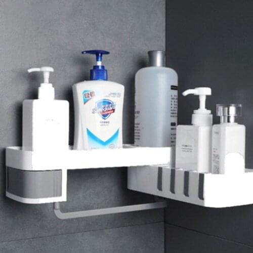 Wall Mounted Kitchen Storage Holder Shower Shampoo Shelf 2 Layer Bathroom Corner for Household Bathroom Decoration