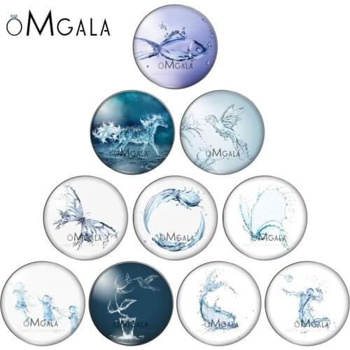 New Water painting Fish Bird Butterfly 10pcs mixed 12mm/18mm/20mm/25mm Round photo demo glass cabochon flat back Making findings