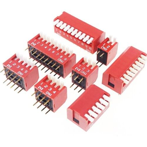 5pcs Piano Actuator Dip Switches SPST 2 3 4 5 6 8 9 10 Way / Position Through Hole Right Angle 25mA 24VDC 1P1T