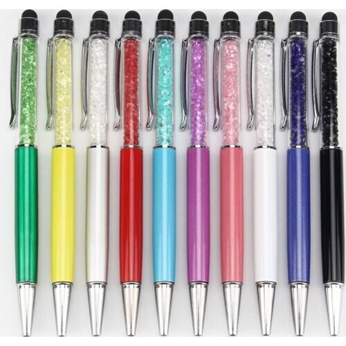 Luxury Diamond Crystal 2 in 1 Touch Screen Rhinestones Capacitive Stylus Ball Pen For Mobile Phone PC Tablet iPad 300 pcs/lot