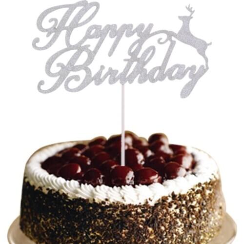 Christmas Elk Happy Birthday Cake Topper Flags Glittler Multi Colors Birthday Party Cake Baking Decor Birthday Cake Toppers