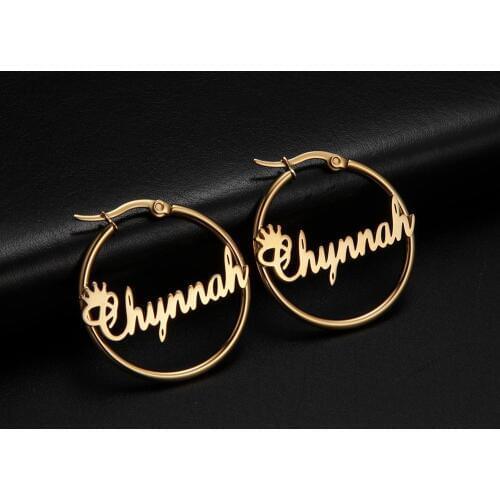 Skyrim Custom Hoop Earrings Stainless Steel Gold Color Personalized Name Letter Circle Earring Wedding Party Jewelry for Women
