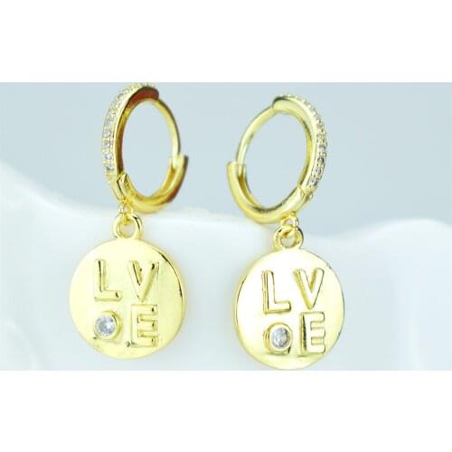LOVE word earrings zircon earrings jewelry round coin carving LOVE earrings ladies all-match jewelry