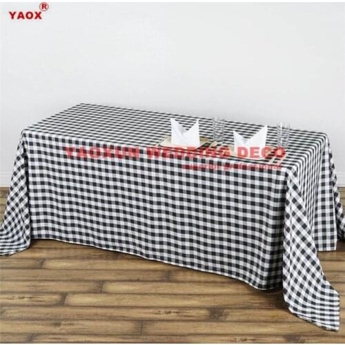 White Black Buffalo Plaid Tablecloth 90"x132" Rectangular Checkered Polyester Linen Table Cloth For Wedding Event Decoration