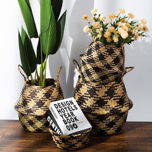 Handmade Storage Basket Folding Wicker Laundry Baskets Bamboo Straw Flower Pot Wicker Woven Garden Plant Pots Home Decoration