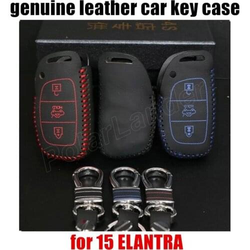 Only Red genuine quality Leather New Arrival Car Key Cover Hand Sewing car Key Case fit for HYUNDAI 15 ELANTRA