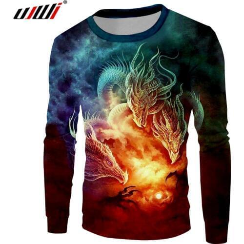 UJWI Oversize Hoodies 5XL Men Cool Print Dragon Animal 3D Sweatshirts Autumn Harajuku Hip Hop Crewneck Pullovers Boy Jumper Coat