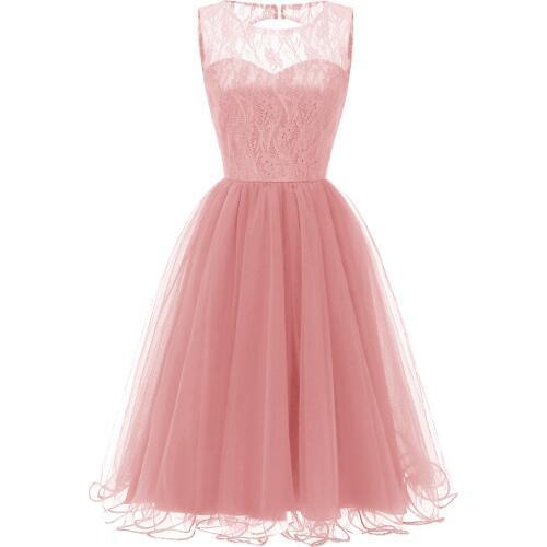 Illusion Evening Party Dress Pink Cocktail Bridesmaid Dress Elegant Vestidos de Fiesta Robe de Soiree Abendkleider DN-074